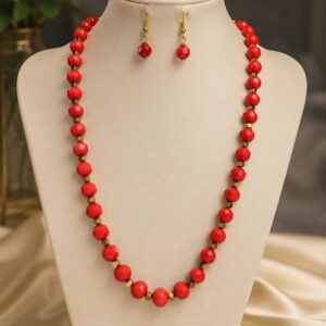 Ruby Red Crystal Bead Necklace Set