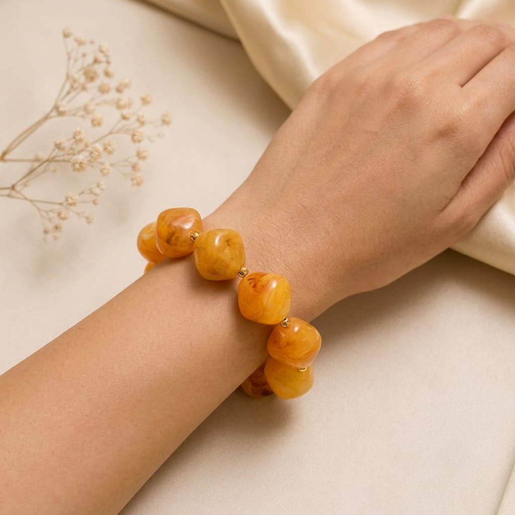 Golden Amber Cube Beads Bracelet - Image 2